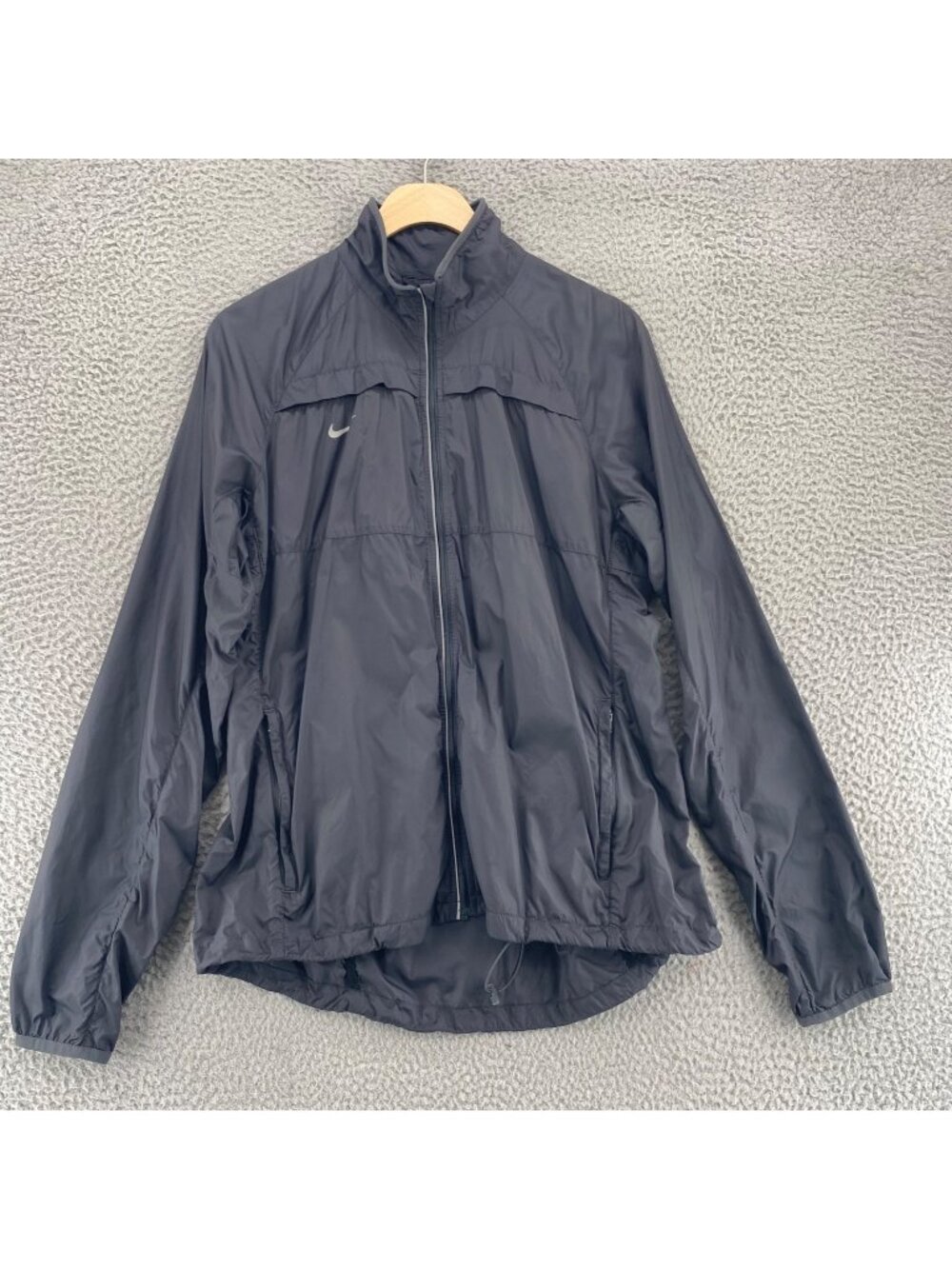 Nike Jacket Womens Large Zoom Run Gray Windbreaker Long Sleeves Full Zip Pocket*